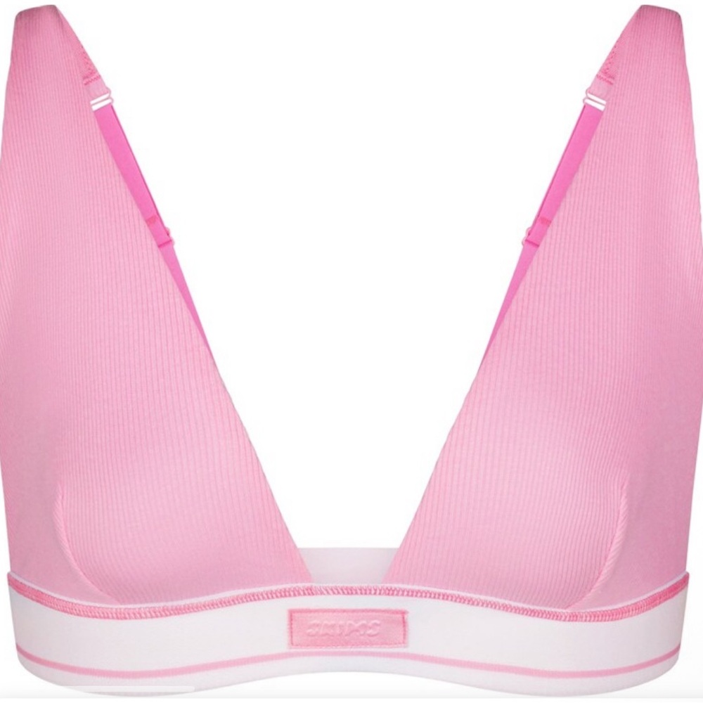 SKIMS Cotton Rib Plunge Bralette Bubble Gum